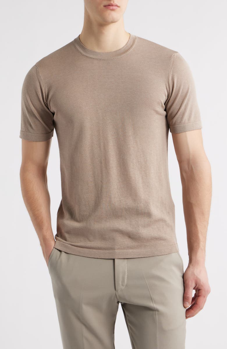 Jack Victor Wellington Heathered Cotton & Silk Crewneck T-Shirt, Main, color, Sand