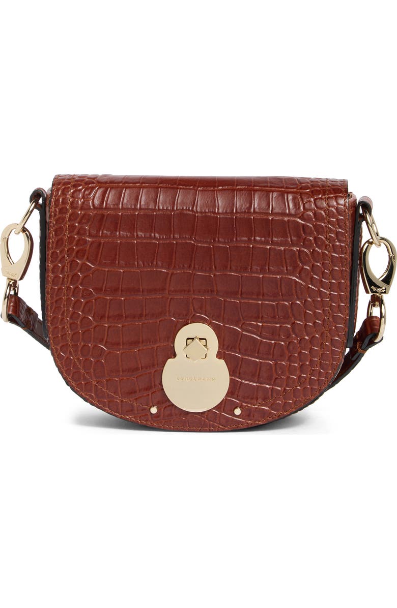 Longchamp Cavalcade Croc Embossed Small Crossbody Bag, Main, color, Cognac