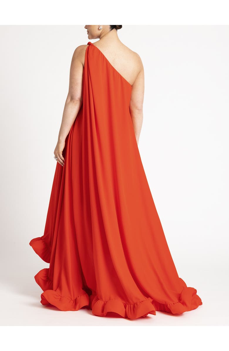 ELOQUII Dramatic One-Shoulder Ruffle Gown, Alternate, color, Bright Orange