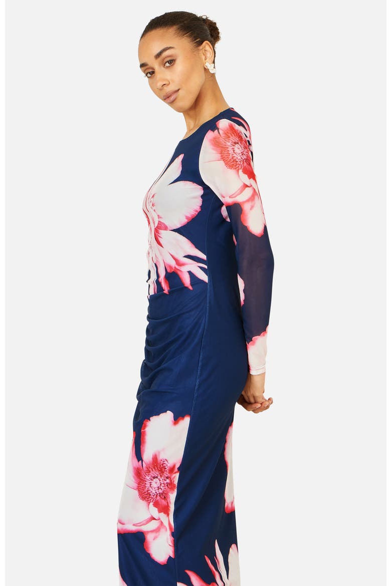 Long Sleeve Mesh Maxi Dress, Alternate, color, Navy