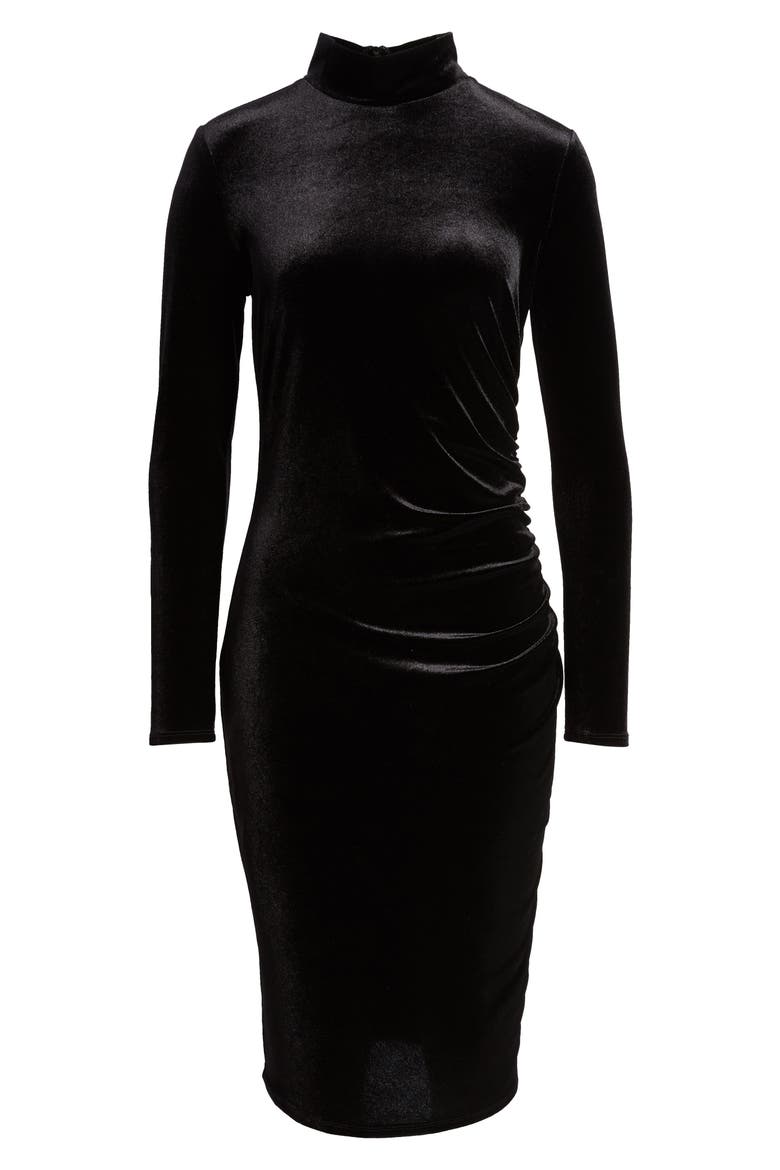 Long Sleeve Mock Neck Velvet Dress, Alternate, color, BLACK