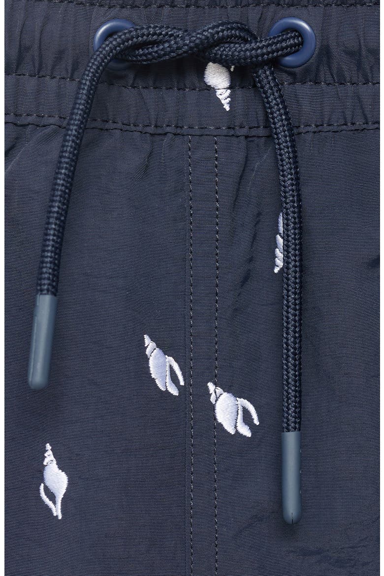 Shell Embroidered Swim Trunks, Alternate, color, NAVY