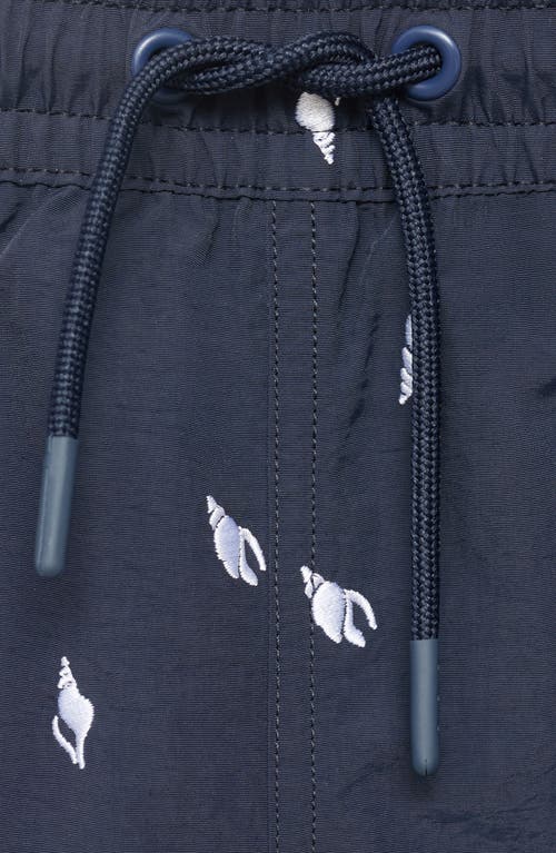Mango Shell Embroidered Swim Trunks In Blue
