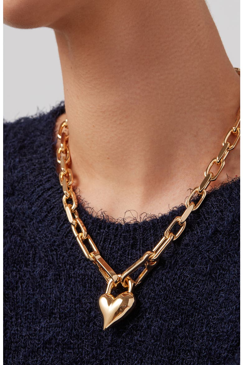 Padlock Heart Pendant Chain Necklace, Alternate, color, HIGH POLISH GOLD