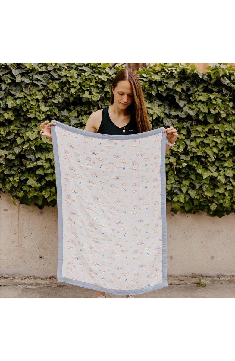 little unicorn Deluxe Muslin Baby Receiving Quilt, Alternate, color, Rainbows Raindrops