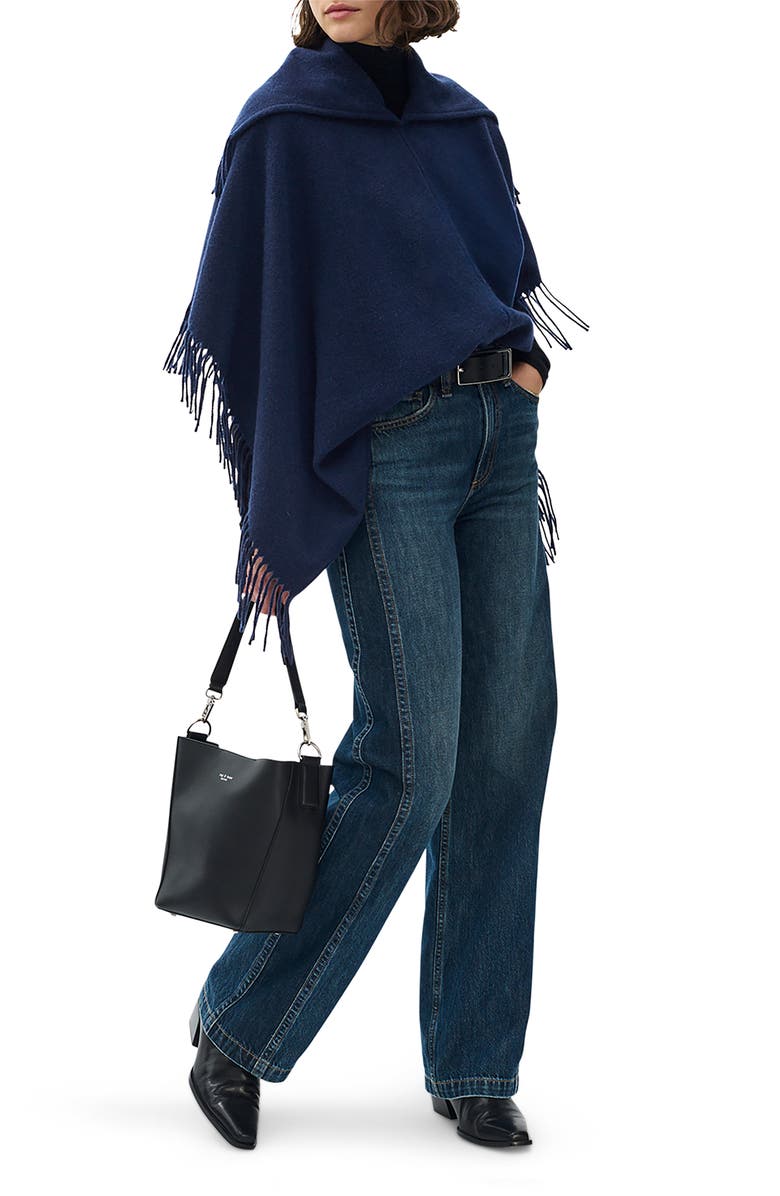 rag & bone Darcey Cowl Neck Wool Poncho, Alternate, color, Navy