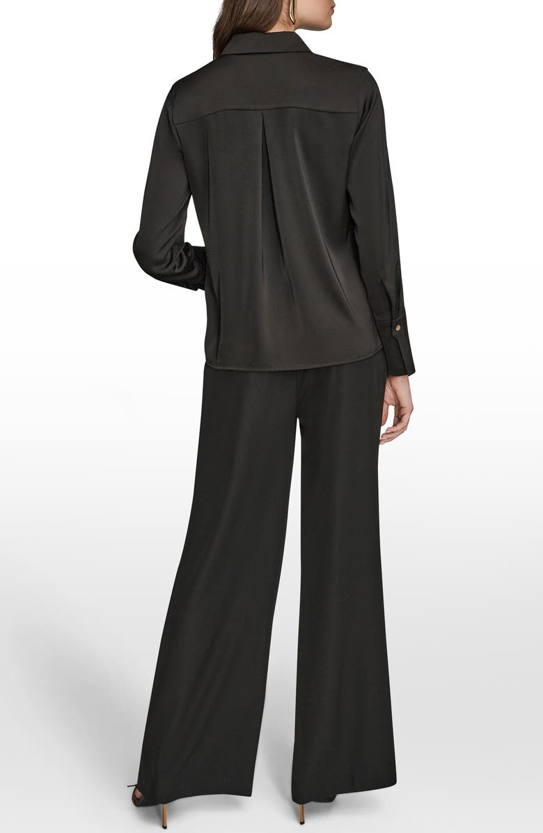 Donna Karan New York Satin Button-Up Shirt, Alternate, color, Black