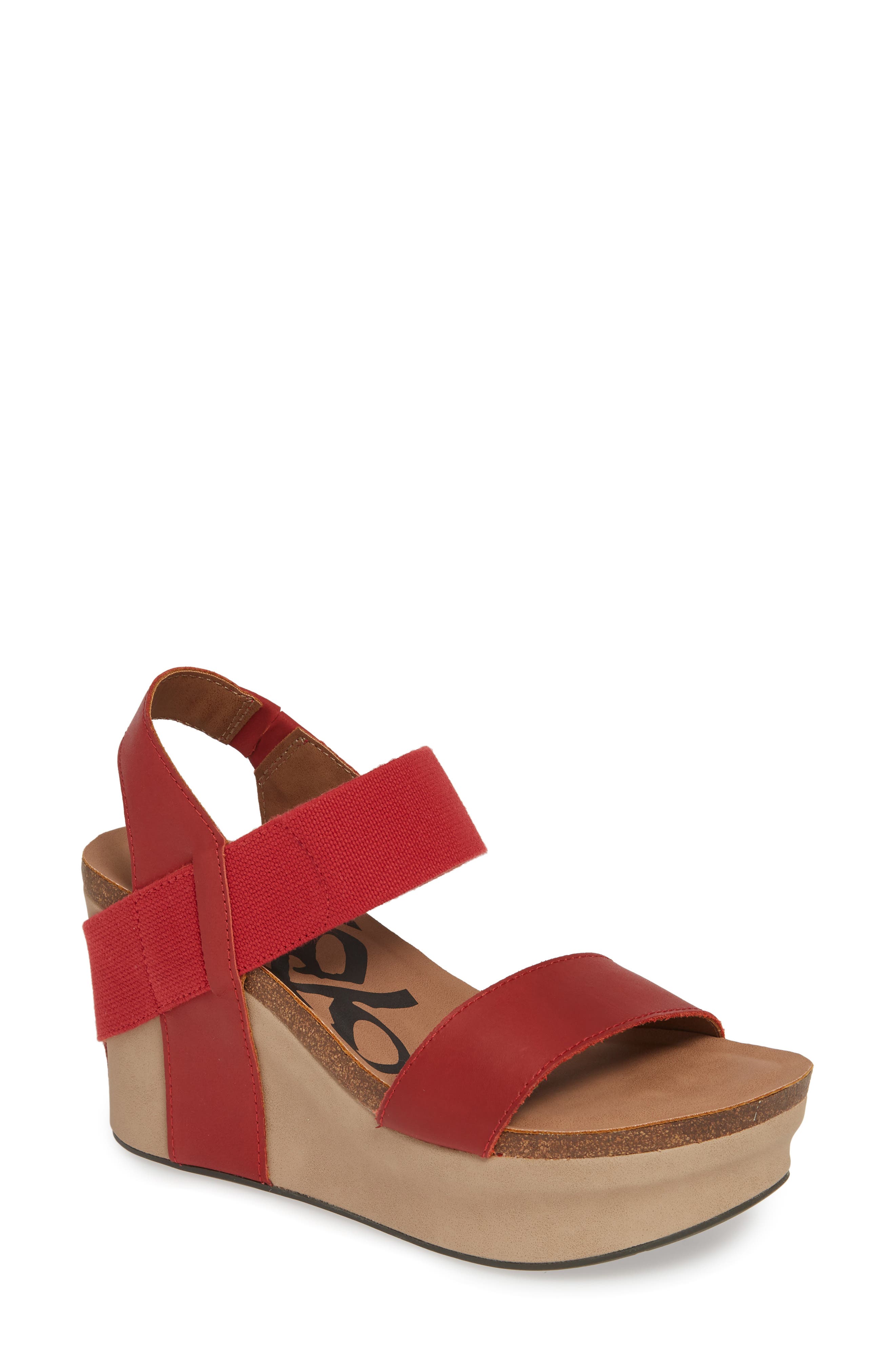 'Bushnell' Wedge Sandal, Main, color, RED LEATHER