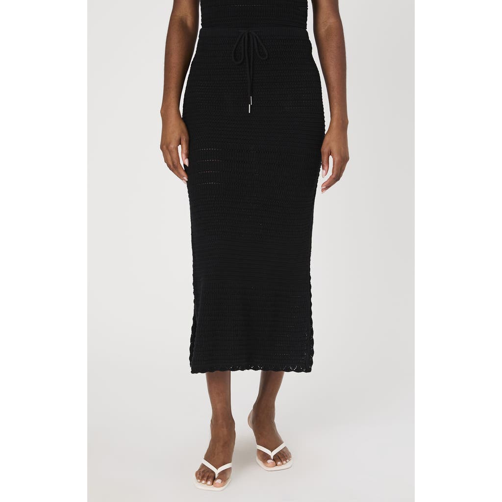 French Connection Nellis Mixed Stitch Drawstring Midi Skirt In Black