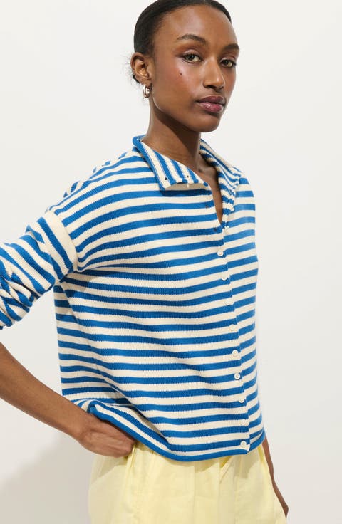 Taylor Stripe Cotton & Cashmere Cardigan