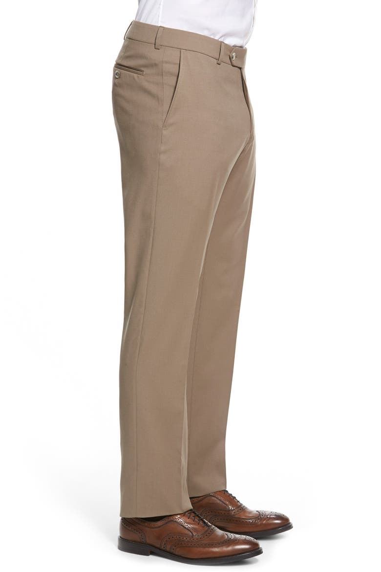 Classic Fit Flat Front Solid Wool Dress Pants, Alternate, color, BRITISH TAN