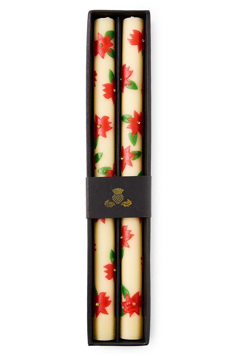 Poinsettia Set of 2 Dinner Candles, Alternate, color, RED