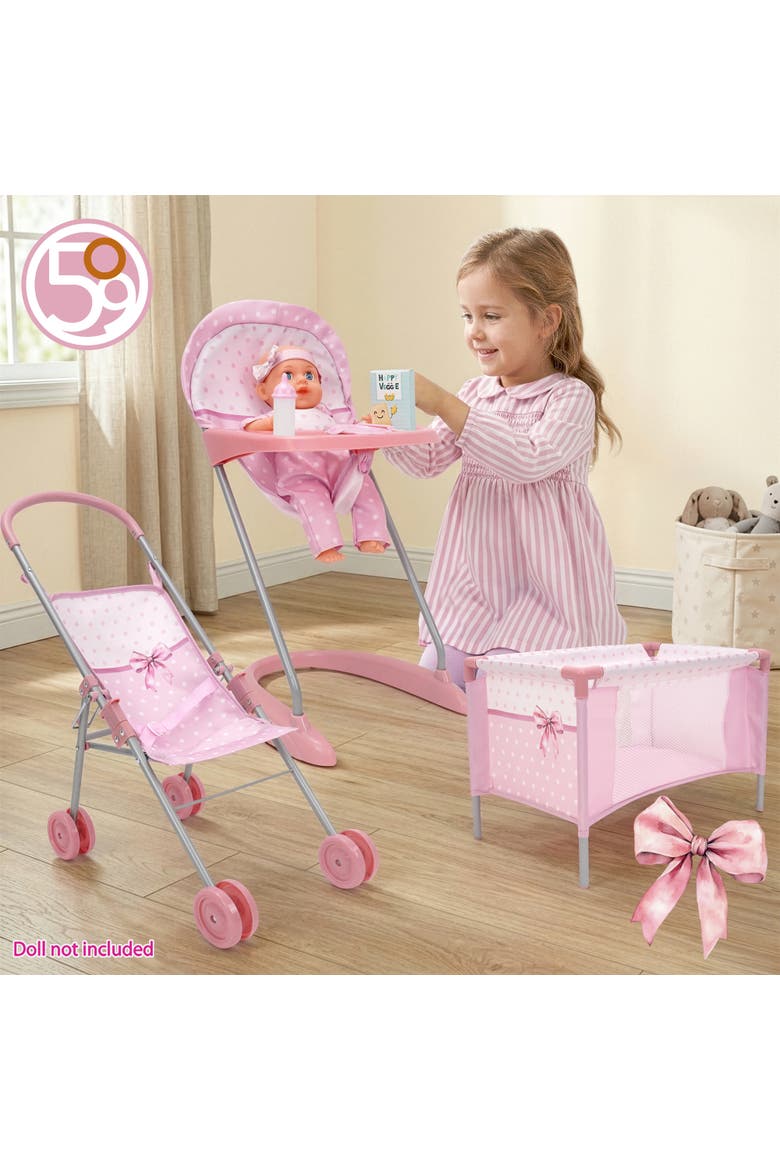 Bow Travel Care N' Feed Doll Accessory Set 8pc, Alternate, color, Multicolored