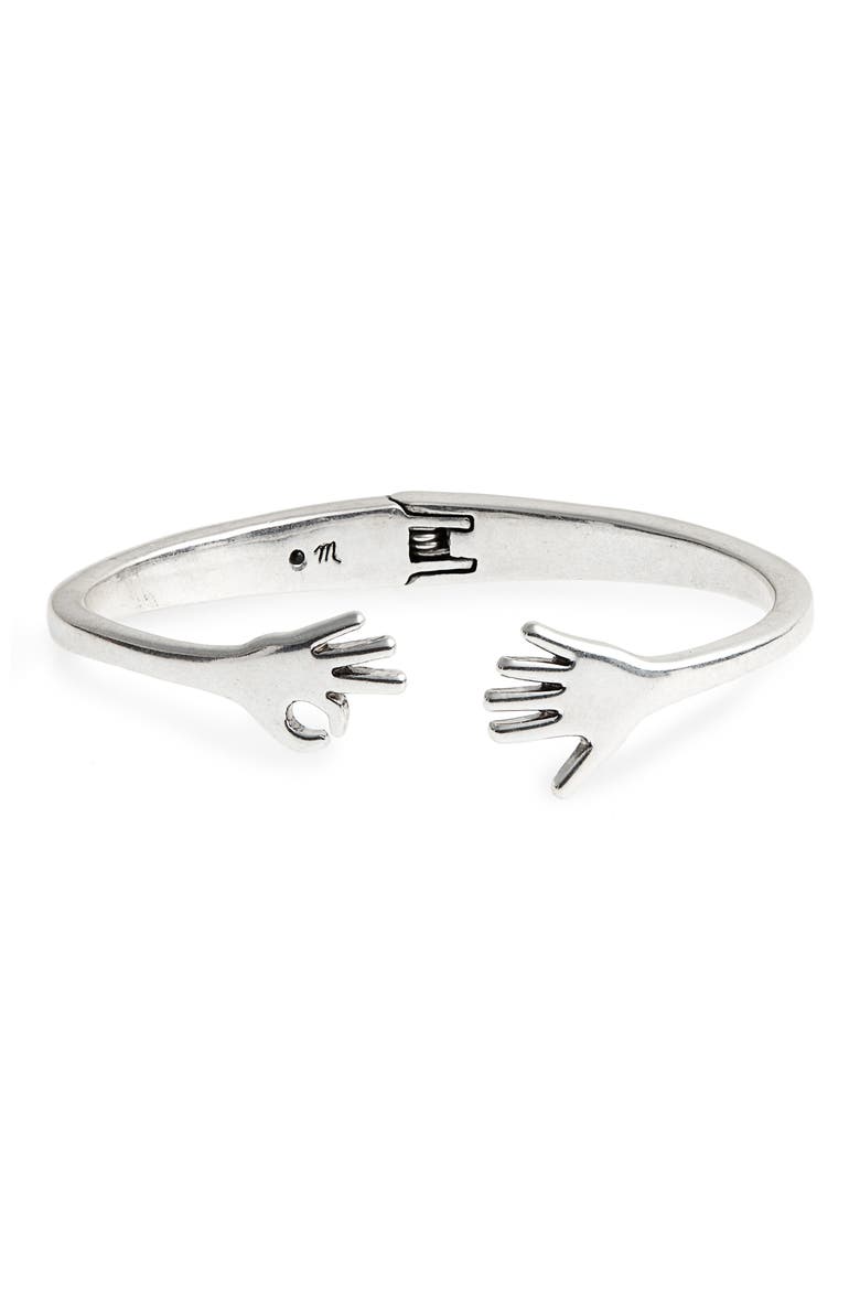 Hand Jive Hinge Cuff Bracelet, Main, color, LIGHT SILVER OX
