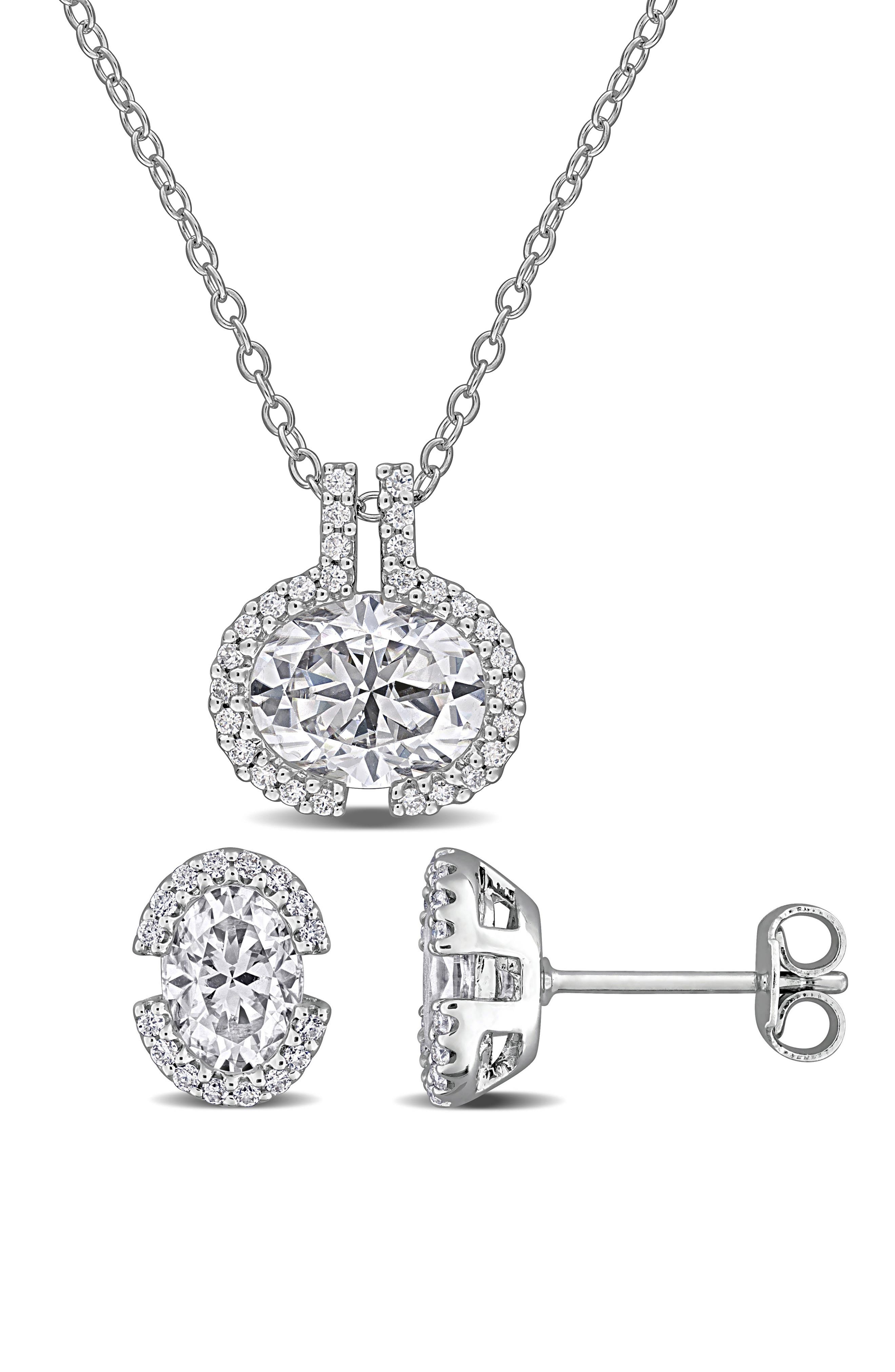 DELMAR Oval-Cut White Moissanite Earrings & Necklace Set