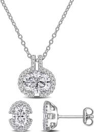 DELMAR Oval-Cut White Moissanite Earrings & Necklace Set