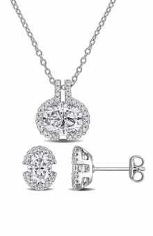Oval-Cut White Moissanite Earrings & Necklace Set