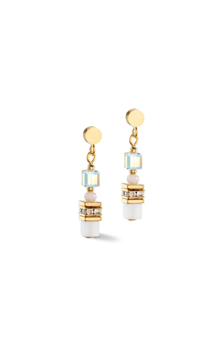 Mini Cubes Gold Earrings, Alternate, color, White