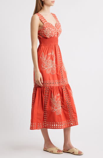 Fawn Eyelet Embroidered Smocked Waist Sundress