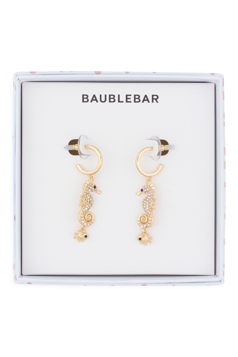 Hold Your Seahorses Drop Huggie Hoop Earrings, Main, color, WHITE