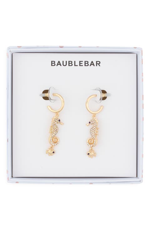Hold Your Seahorses Drop Huggie Hoop Earrings