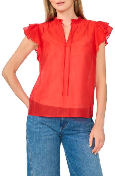 Tie Front Flutter Sleeve Top