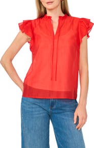 Vince Camuto Tie Front Flutter Sleeve Top
