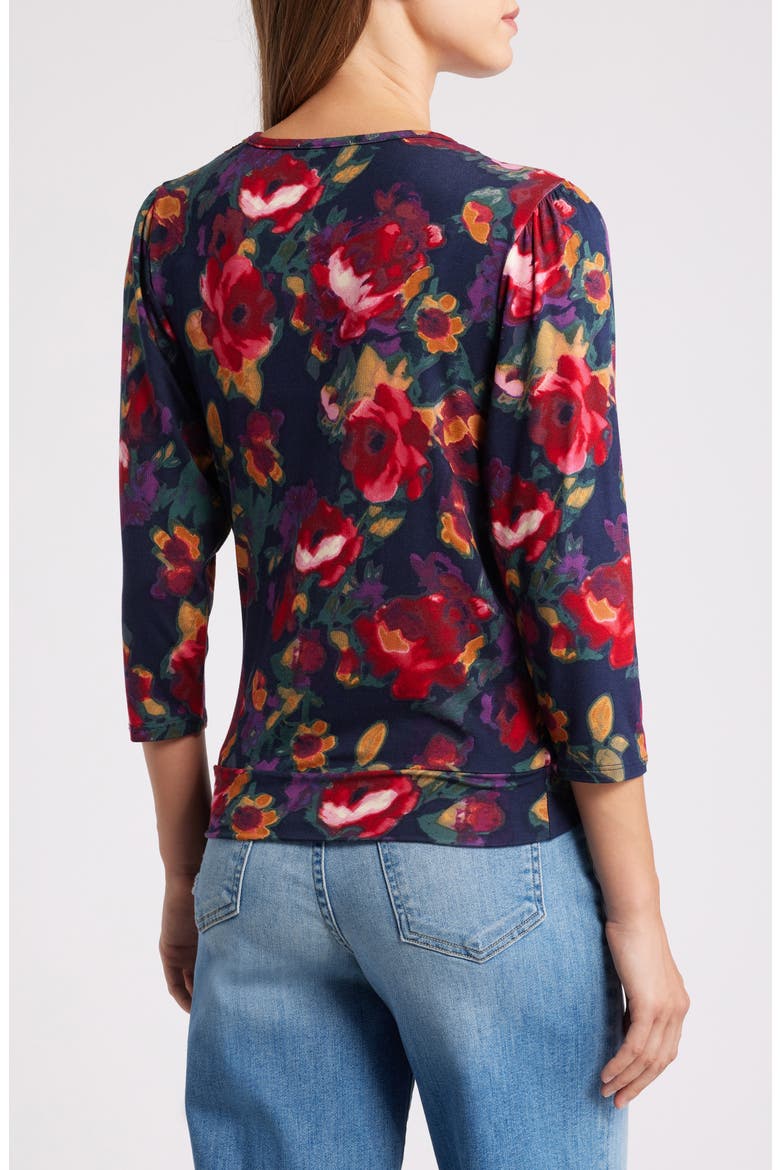 Floral Print Faux Tie Wrap Top, Alternate, color, BLUE MULTI