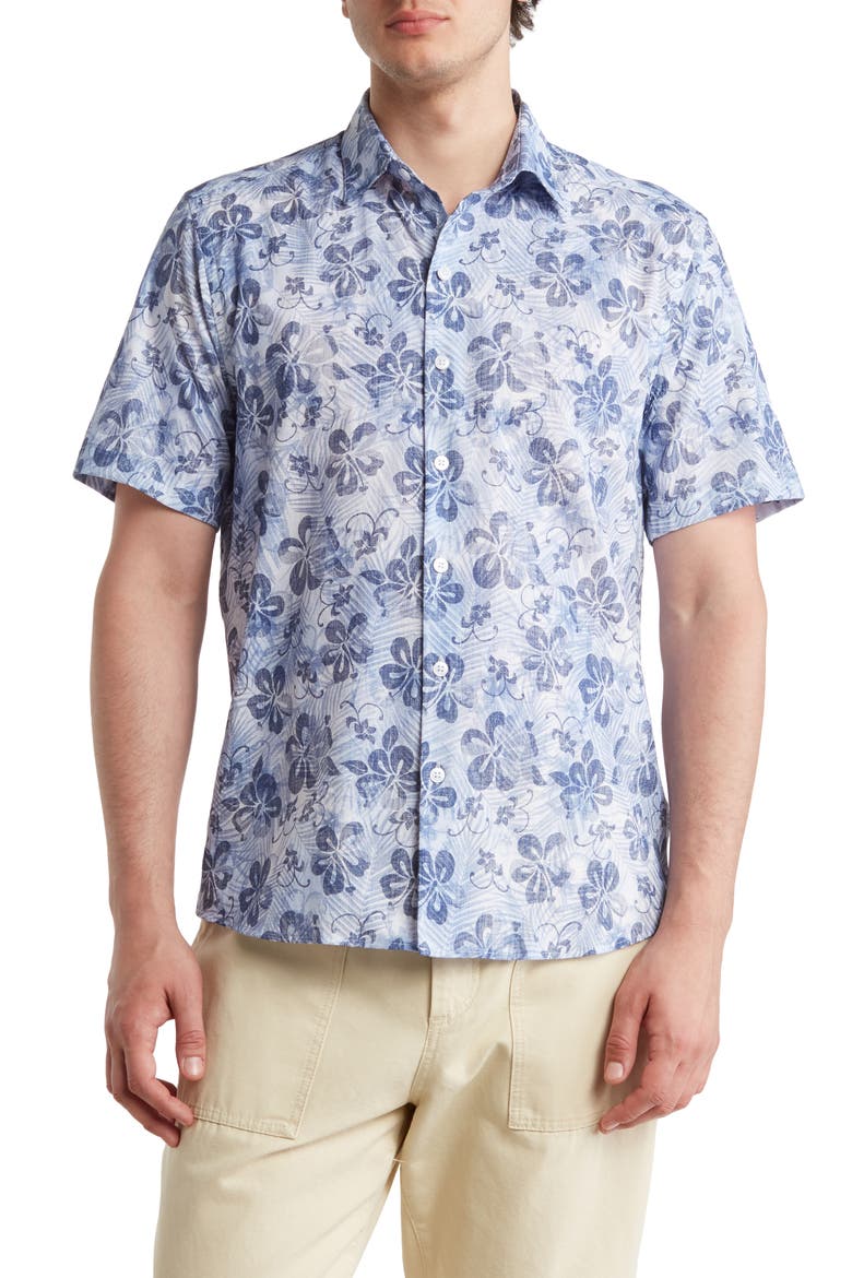 Balto Floral Short Sleeve Button-Up Shirt, Main, color, BLUE