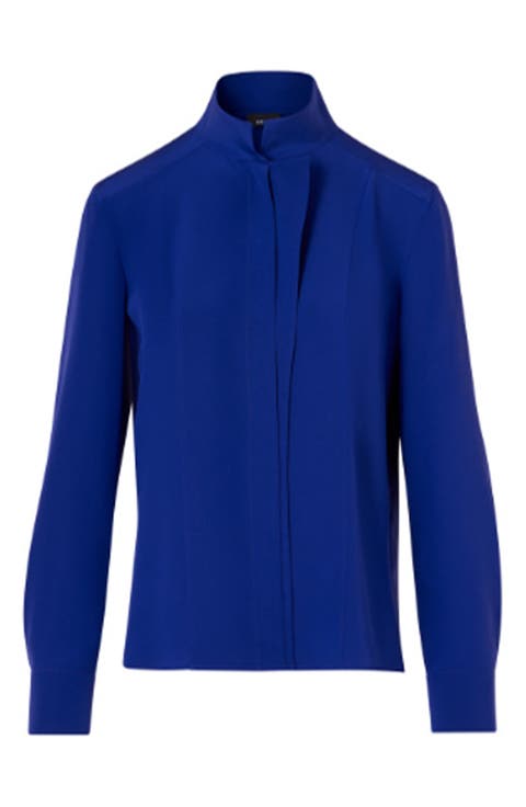 Stand Collar Silk Crepe Shirt