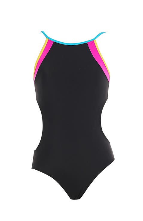 High-Impact Sporty Neon Color-Block One-Piece Swimsuit