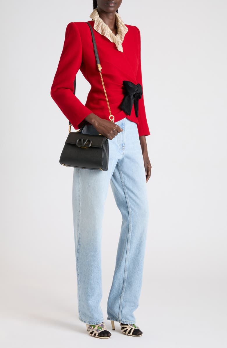 Valentino Bow Detail Virgin Wool Crepe Jacket, Alternate, color, Red
