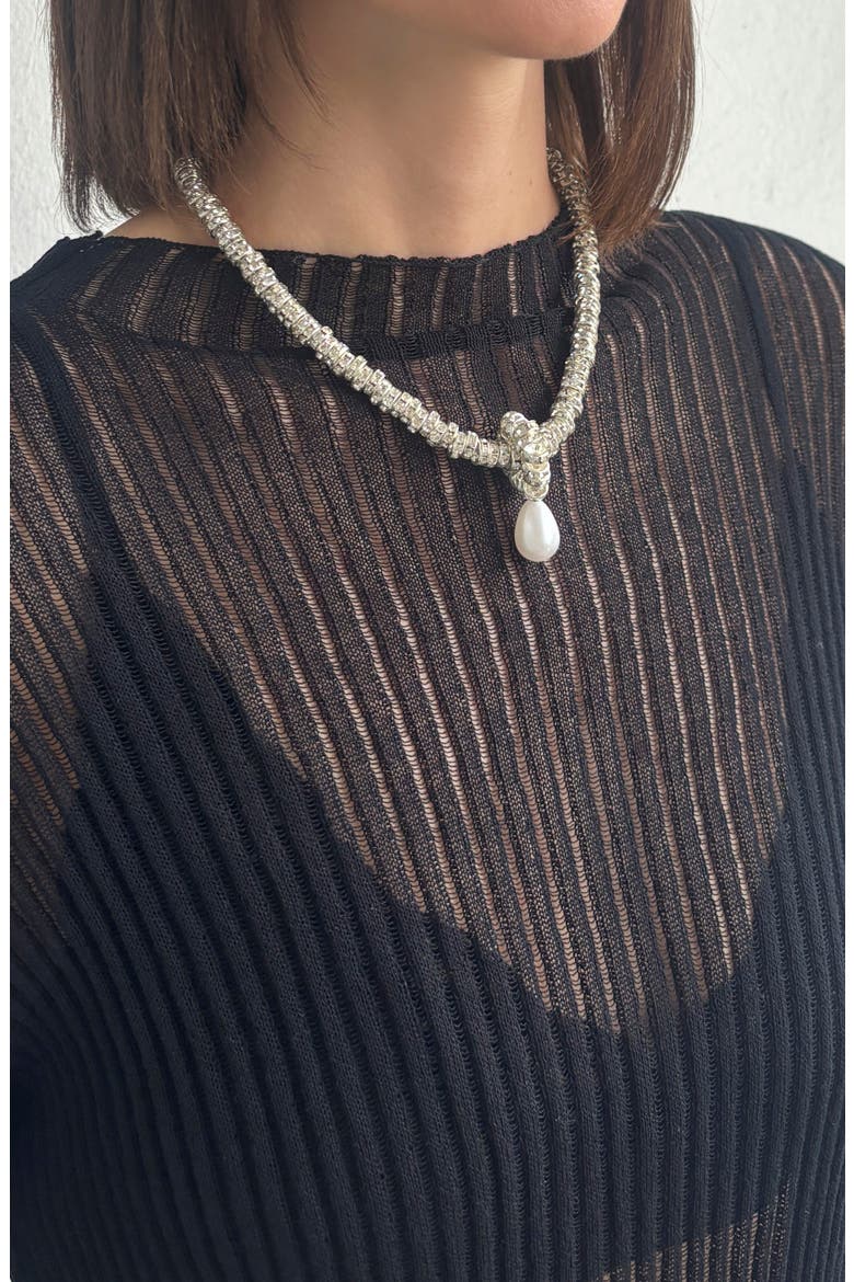 Crystal Rondelle Faux Pearl Pendant Necklace, Alternate, color, SILVER/ WHITE