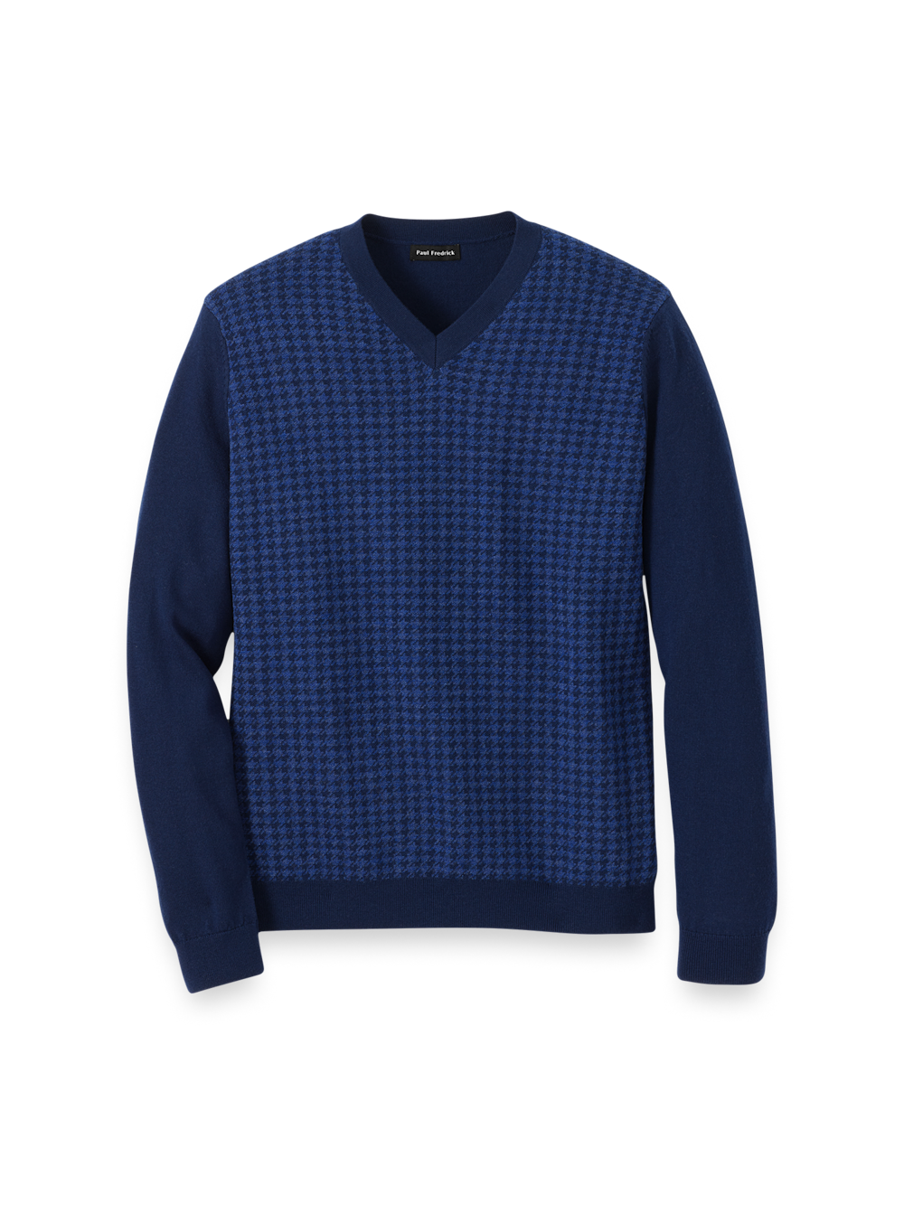 Washable Merino Wool Houndstooth V-neck Sweater