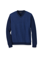 Paul Fredrick Washable Merino Wool Houndstooth V-neck Sweater