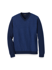 Paul Fredrick Washable Merino Wool Houndstooth V-neck Sweater