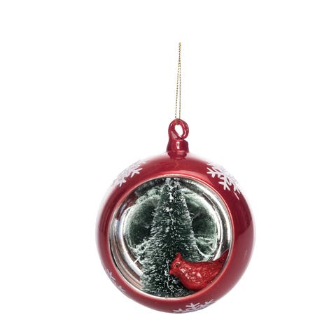 Multicolor Glass Cardinal Ornament with Sisal Tree - Festive