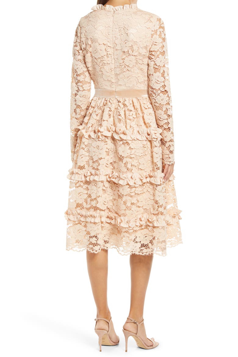 Ruffle Lace Long Sleeve Dress, Alternate, color, BEIGE ALMOND