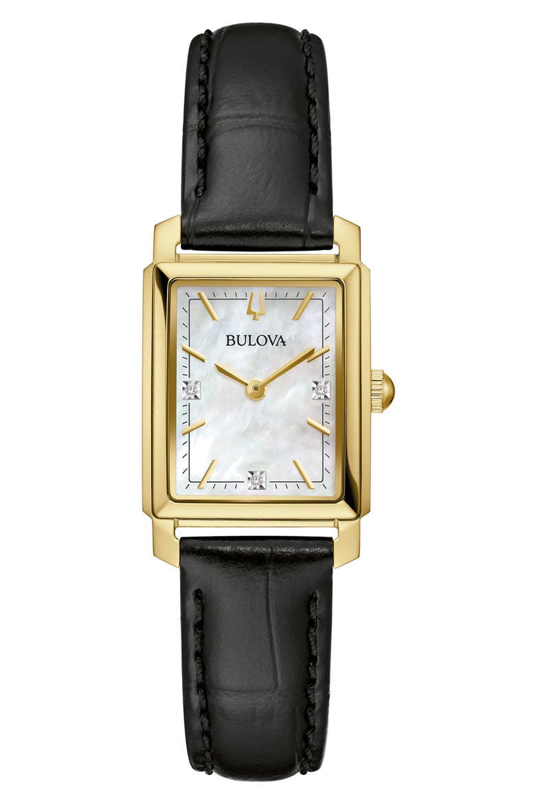 Sutton Rectangular Leather Strap Watch, 21mm, Main, color, GOLD-TONE