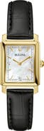 BULOVA Sutton Rectangular Leather Strap Watch, 21mm