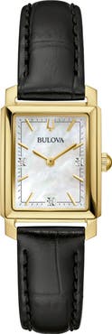 BULOVA Sutton Rectangular Leather Strap Watch, 21mm