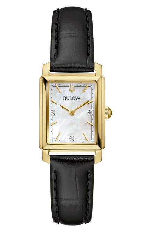 BULOVA Sutton Rectangular Leather Strap Watch, 21mm in Gold-Tone at Nordstrom