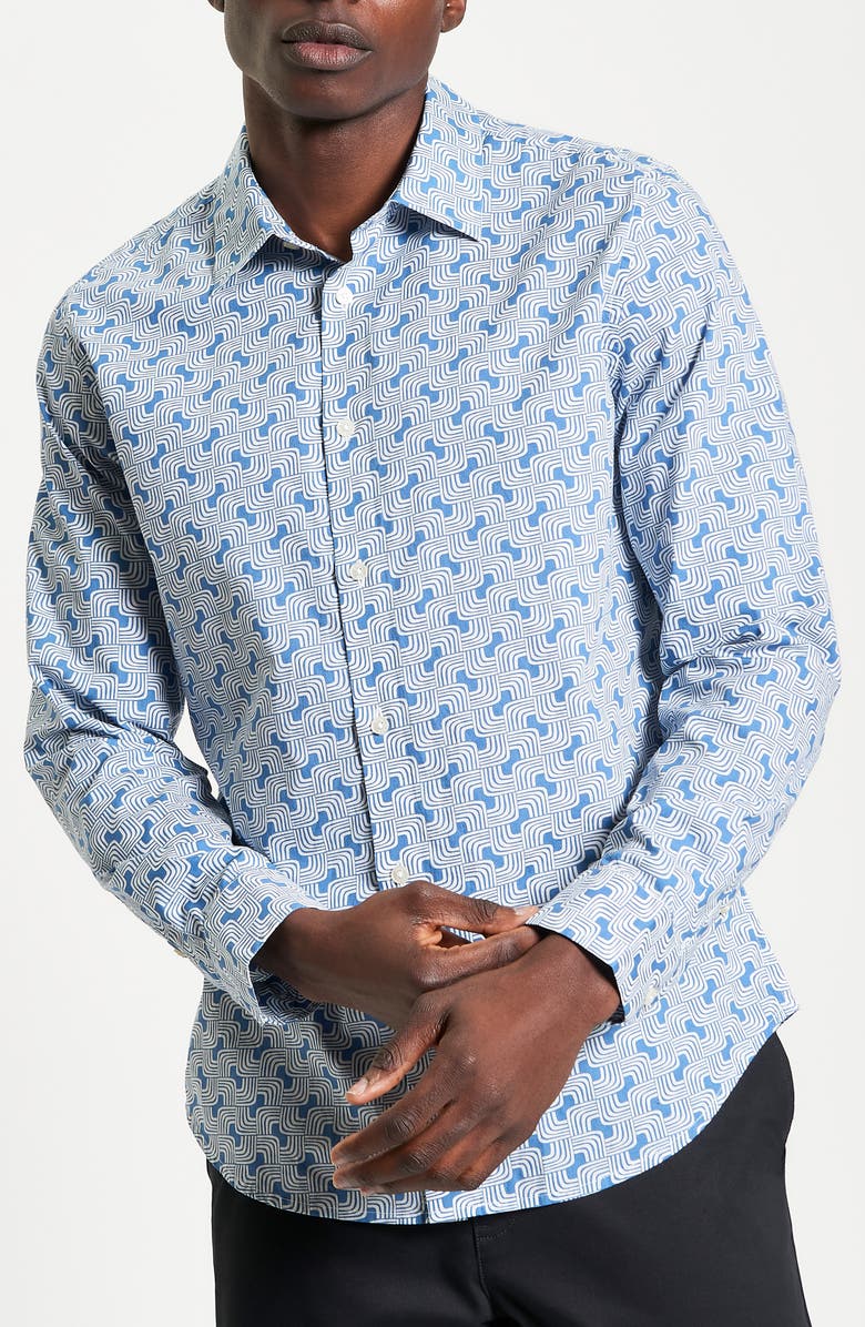 Ben Sherman Regular Fit Geo Print Organic Cotton Twill Button-Up Shirt, Main, color, 