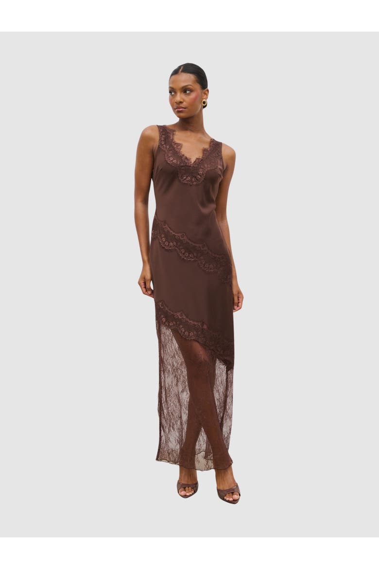 Curve Robin Slip Lace Maxi Dress, Main, color, Chocolate