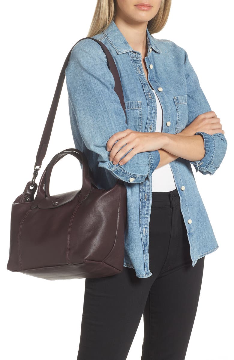Longchamp Small Le Pliage Cuir Leather Top Handle Bag, Alternate, color,
