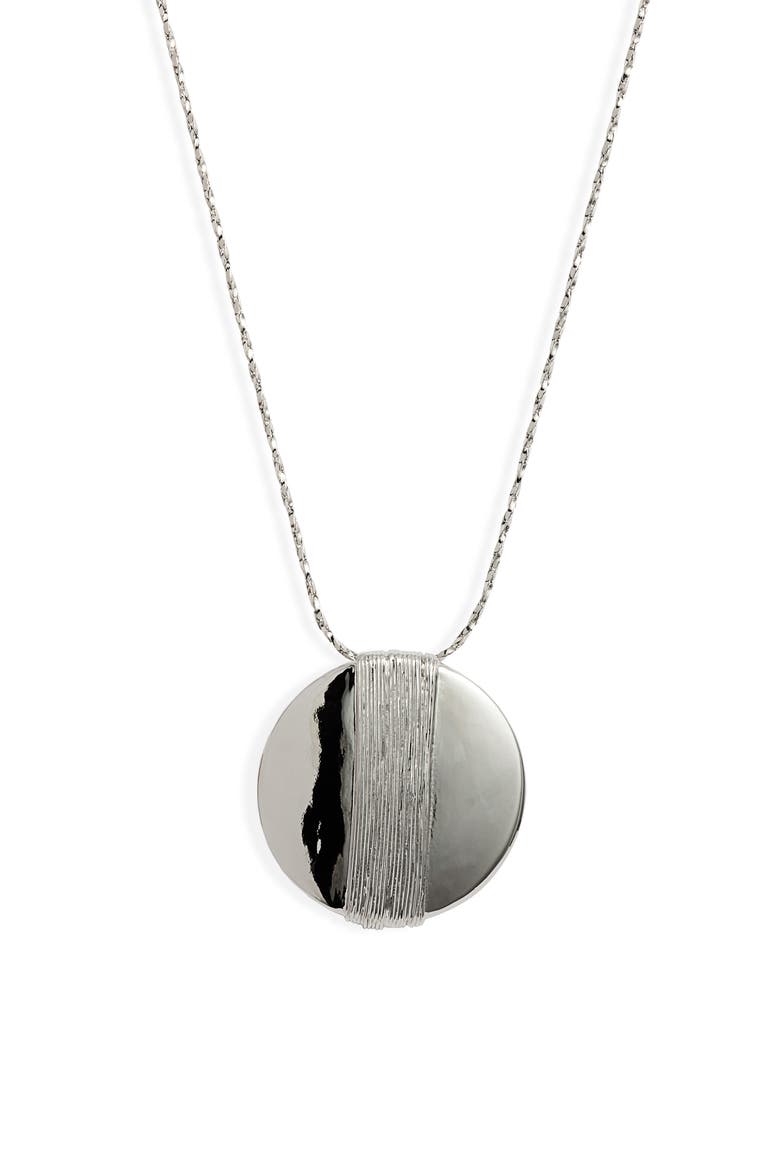 Textured Disc Pendant Necklace, Alternate, color, RHODIUM