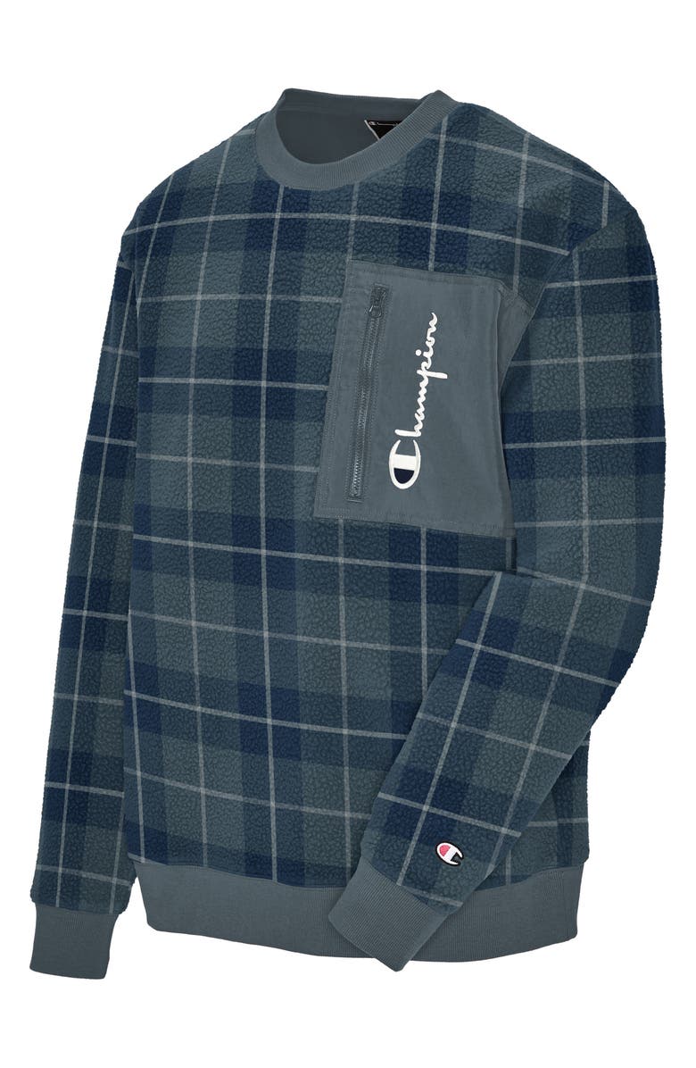 Champion Plaid Fleece Crewneck Sweatshirt, Alternate, color,