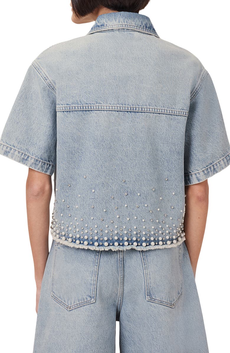 AllSaints Tove Embellished Short Sleeve Oversize Denim Button-Up Shirt, Alternate, color,