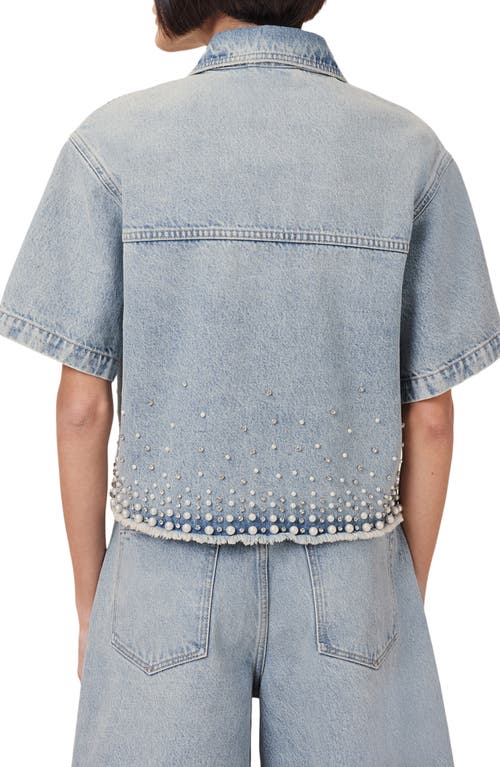 Allsaints Tove Embellished Short Sleeve Oversize Denim Button-up Shirt In Light Indigo