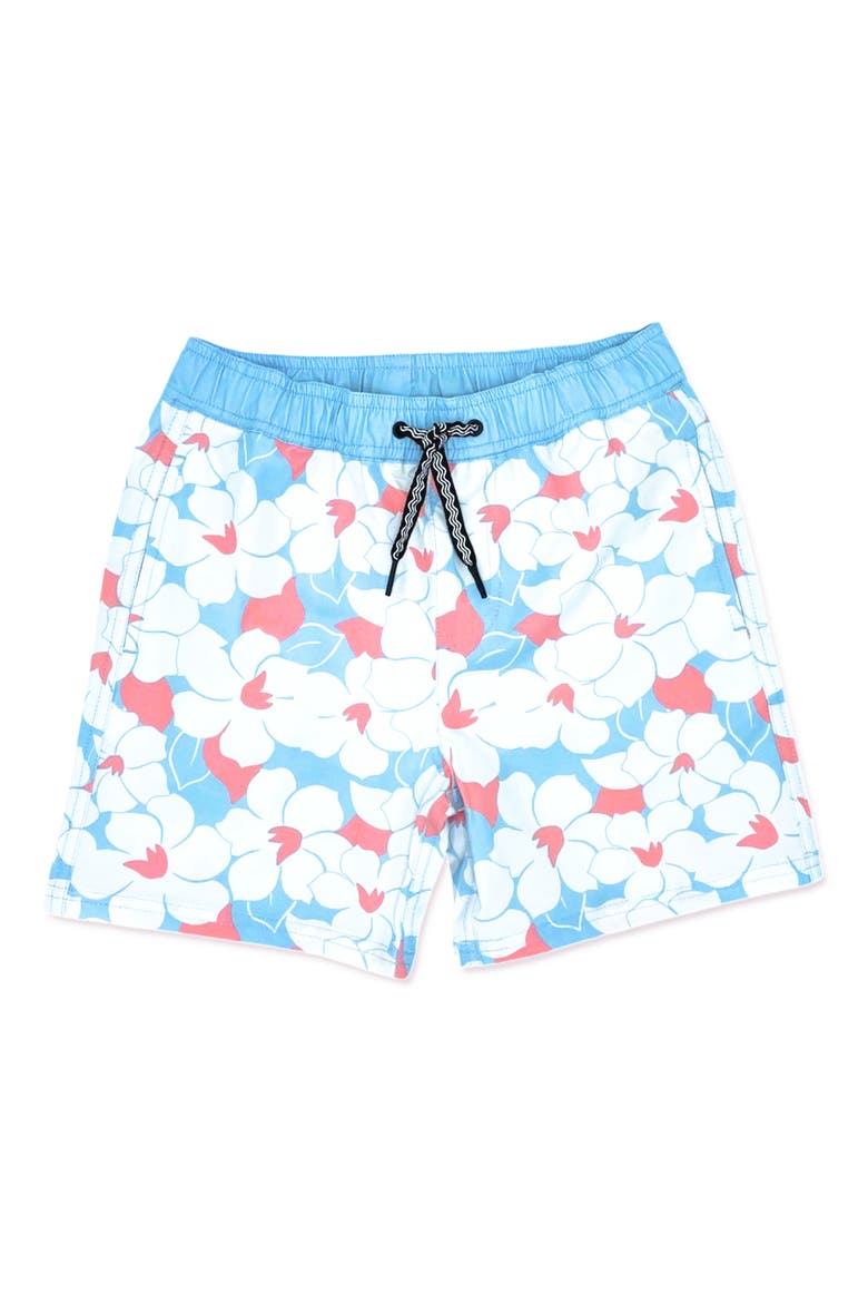 Retro Tropical Swim Trunks, Main, color, COOL BLUE